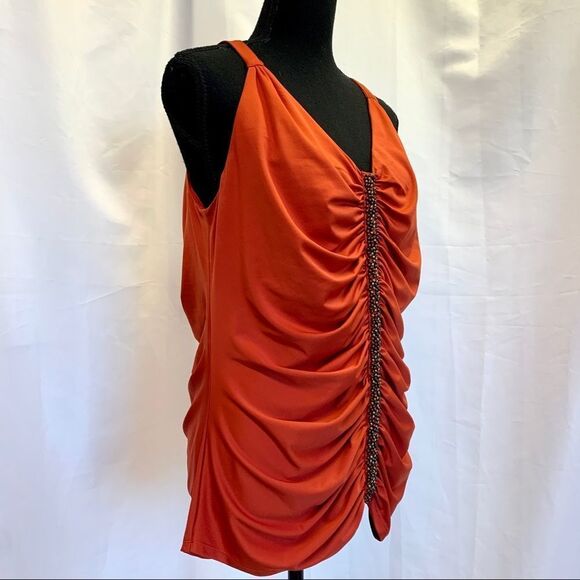BURNT orange ruched beaded boho camisole tank top bohemian Sz 16 - Picture 5 of 12
